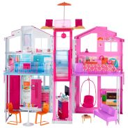 Barbie 3-Story Townhouse Dollhouse with Elevator, Swing Chair, Furniture and Accessories, Fold for Portability and Travel