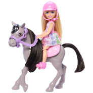 Barbie Chelsea Doll & Horse Toy Set, Includes Helmet Accessory & Saddle, Doll Bends at Knees to “Ride” Gray Pony
