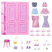 Barbie Dream Closet Toy Playset with Clothes & Accessories, 3-ft-Wide with 25+ Pieces, 4 Complete Fashion Looks