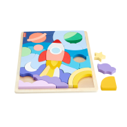Fisher-Price Preschool Toy Wooden Space Jigsaw Puzzle with Stacking Blocks, 42 Wood Pieces for Sorting Play