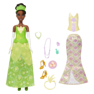 Mattel Disney Princess Toys, Tiana Fashion Doll with 2 Looks, 9 Accessories, 2 Snap-On Bodices & 2 Skirts, 2-in-1 Stories Inspired by Disney Movie