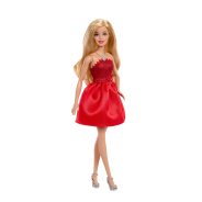 Barbie Mattel 80th Anniversary Ruby-Red Celebration Blonde Fashion Doll Wearing Red Dress with Silvery Shoes & Necklace, Collectible Toy