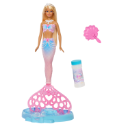 Barbie Bubble Sparkle Mermaid Doll with Bubble-Making Feature & Solution, Tray & Hairbrush, Plus Long, Color-Streaked Blonde Hair