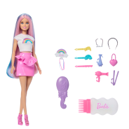 Barbie Rainbow Sparkle Hair Doll, Extra-Long and Colorful Hair with 12 Styling Accessories like Glitter Tube, Brush, Clips, Hair Dryer and More