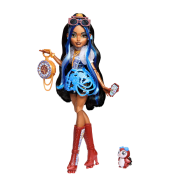 ​Monster High Doll, Robecca Steam in Blue Blouse and Black Shorts with Pet Penguin Captain Penny and 7 Accessories like Flying Goggles and Purse