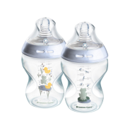 Tommee Tippee Natural Start Baby Bottle with Anti-Colic Teat - Decorated Blue - 260ml - 2 Pack 