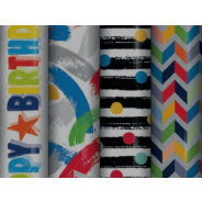 Stripes & Stars 3m Kids Gift Wrap Assorted
