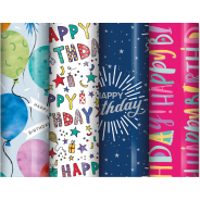 Euro Wrap 2.5m Happy Birthday Gift Wrap Assorted