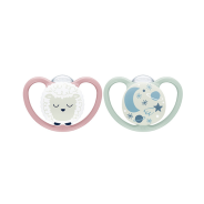 NUK Silicone Space Night Soother Girl (6-18 Months) - 2 Pack