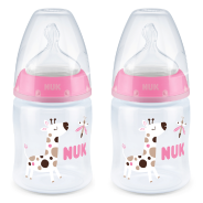 NUK Temperature Control Bottle Silicone Teat (0-6 Months) - 150ml 2 Pack Pink/White