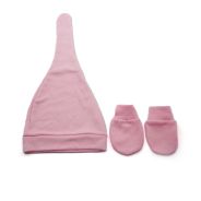 KNOTTED HAT AND MITTEN SET PINK