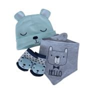 Hat, Bandana Bib & Sock Set 3 Piece Blue & Grey