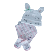 Hat, Bandana Bib & Socks 3 Piece White & Pink