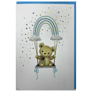 Greetings Card - Blue Rainbow Baby Teddy