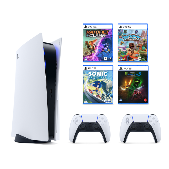 PlayStation 5 + Dualsense + Monster Supercross 4 + Ratchet & Clank Rift + Sackboy + Frontiers | Toys R Us Online