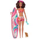 ​Barbie Doll With Surfboard And Pet Puppy, Poseable Brunette Barbie Beach Doll With Themed Accessories Like Towel And Stereo