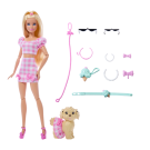 Barbie Twinning Looks Doll with Pet Dog in Matching Pink Gingham Clothes and Accessories for Both like Sunglasses, Necklaces and Bows, Blonde
