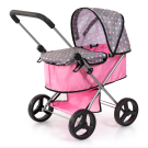Small Doll's Pram Dots Pink/Grey