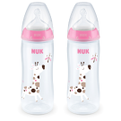 NUK 2 Pack Temperature Control Bottle Silicone Teat (6-18 Months) - 300ml - Pink/White