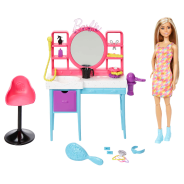 Barbie Doll And Hair Salon Playset, Long Colour-Change Hair