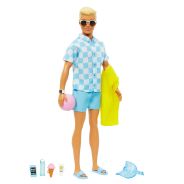 ​Blonde Ken Doll With Blue Button Down And Swim Trunks, Visor, Towel And Beach-Themed Accessories