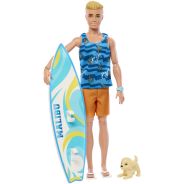 ​Ken Doll With Surfboard And Pet Puppy, Poseable Blonde Barbie Ken Beach Doll With Themed Accessories Like Towel