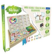 Bio Toys Math School - Wooden box with drawing board to learn maths with chalks, eraser, sticks and 5 cards with multiplication tables