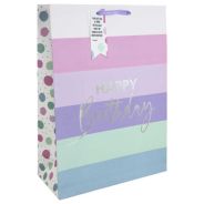 Happy Birthday Pink Striped Large Gift Bag