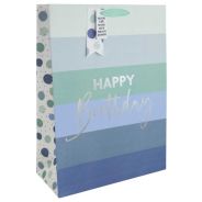 Happy Birthday Blue Striped Large Gift Bag