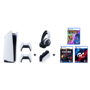 PlayStation 5 + Dualsense + DS Charging Station + Wireless Headset + GT 7 + Marvels Spiderman Miles Morales Ult Edition + Ratchet & Clank 